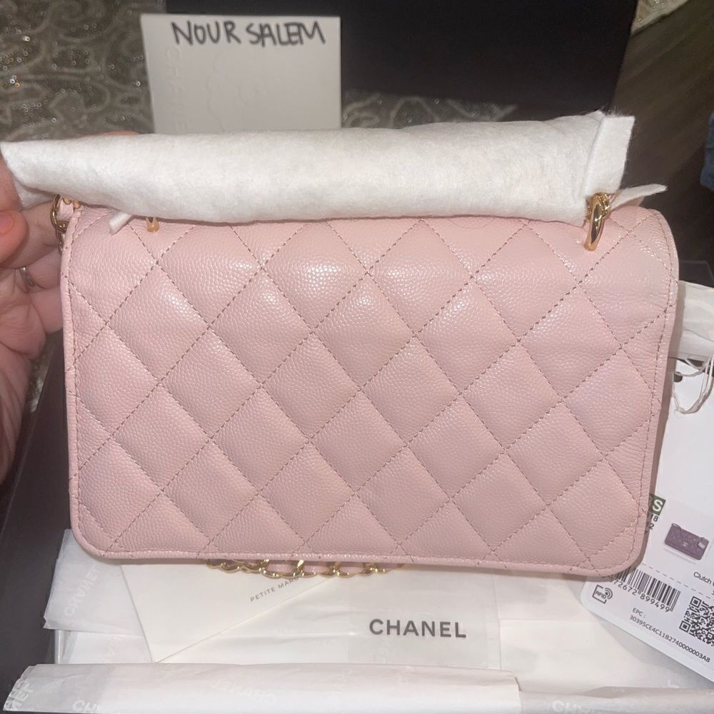 Pink Caviar Leather Wallet on Chain with Charm - Picture 7 of 12
